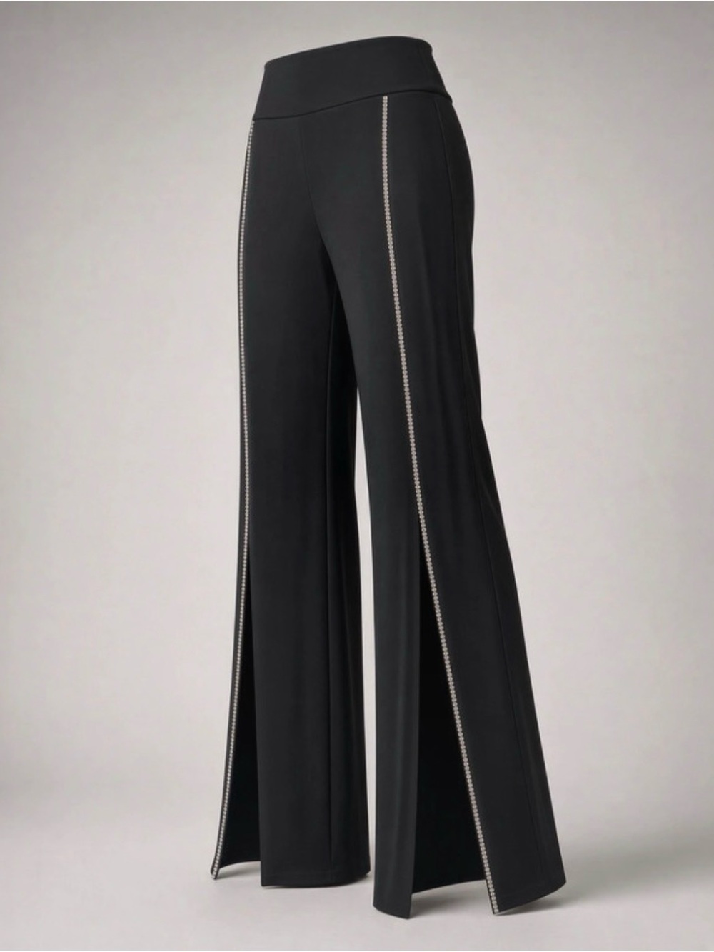 INC International Concepts Black Wide-Leg Pants with Silver Trim